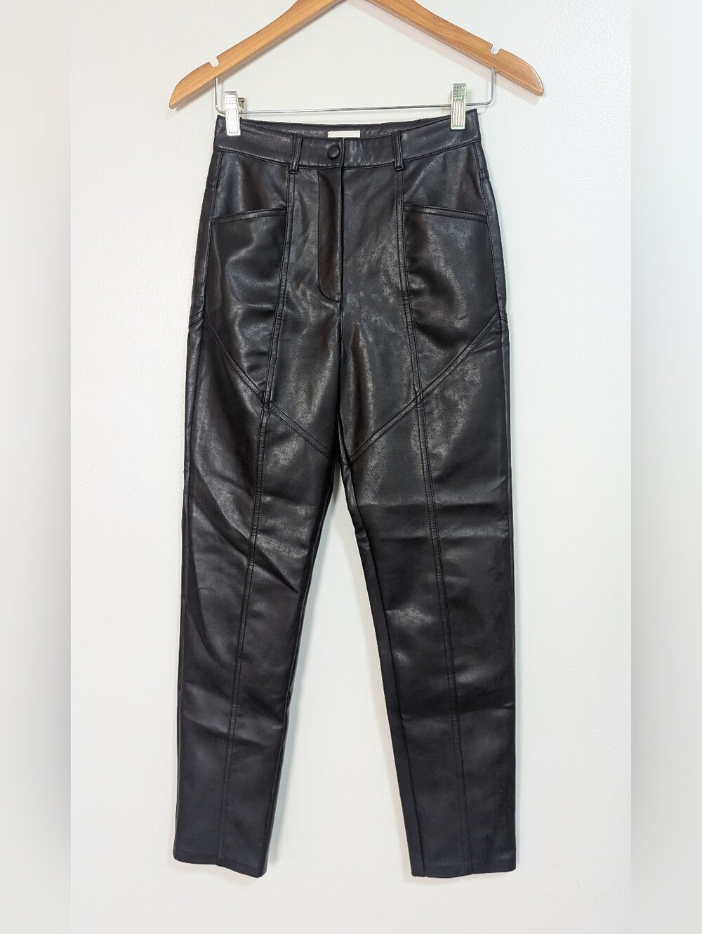 Aritzia Wilfred Rebel Black Vegan Leather High Rise Moto Pants Sz 0